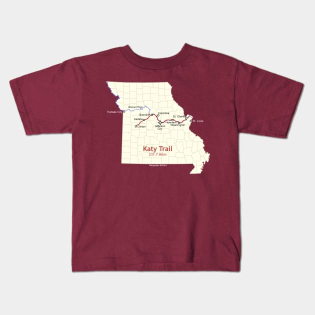 Route Map Design, The Katy Trail Kids T-Shirt by numpdog